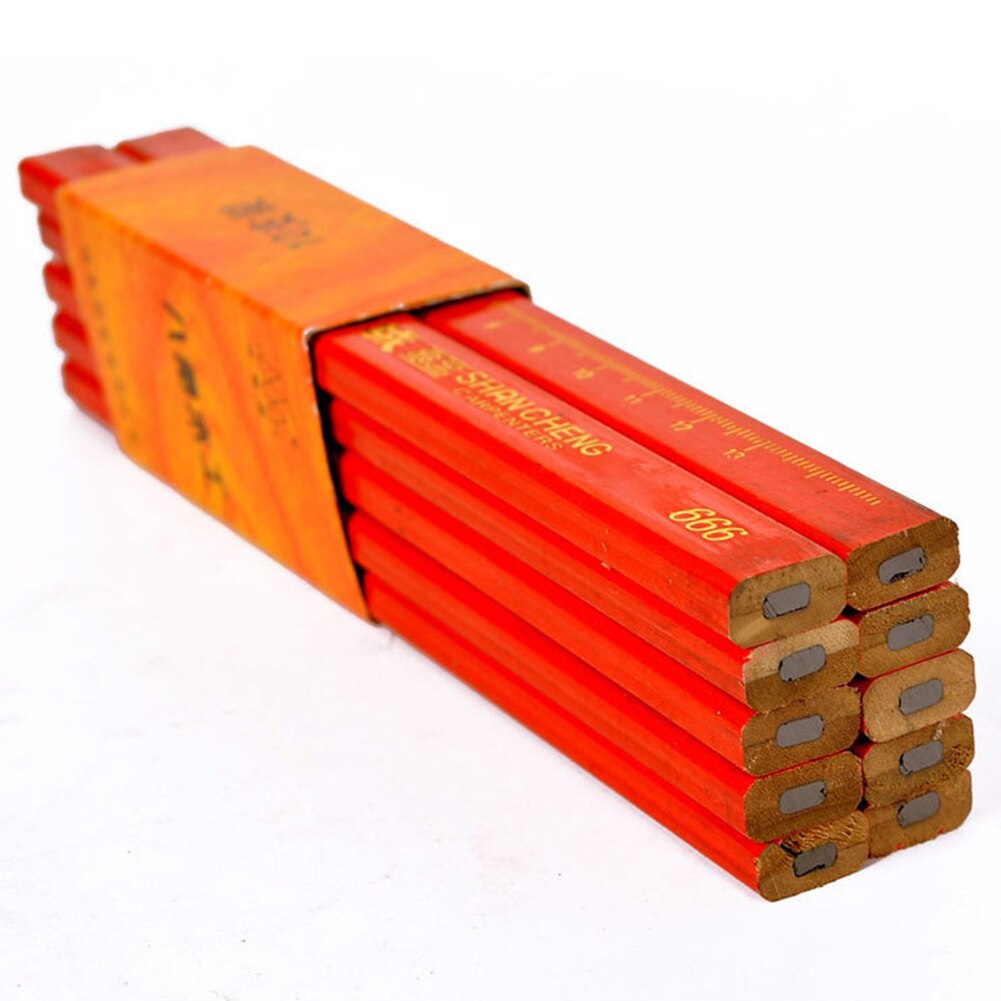 10 Piece Red Cover Black Lead Cluster Core Flat Mark Pencil Woodworking Pencil Construction Crafts Wood Crafts DIY Marker Pen: Default Title