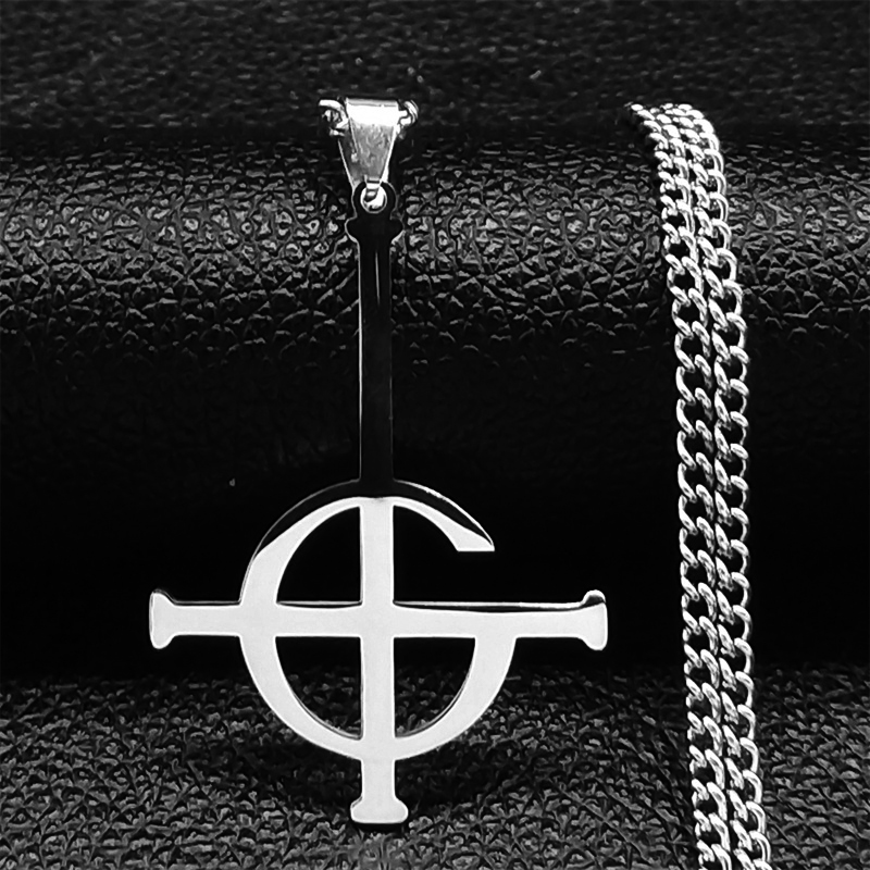 Collar con colgante sin nombre Ghost BC para mujeres y hombres, banda de Ghoul negra de acero inoxidable, cadena con símbolo de Papa Emeritus, joyería N643S06: Rojo-marrón