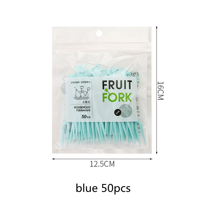 Fruit Vork Fruit Teken Wegwerp Plastic Twee Tanden Thuis Eten Fruit Cake Dessert Vork Dessert Kleine Vork Servies Vorken: blue