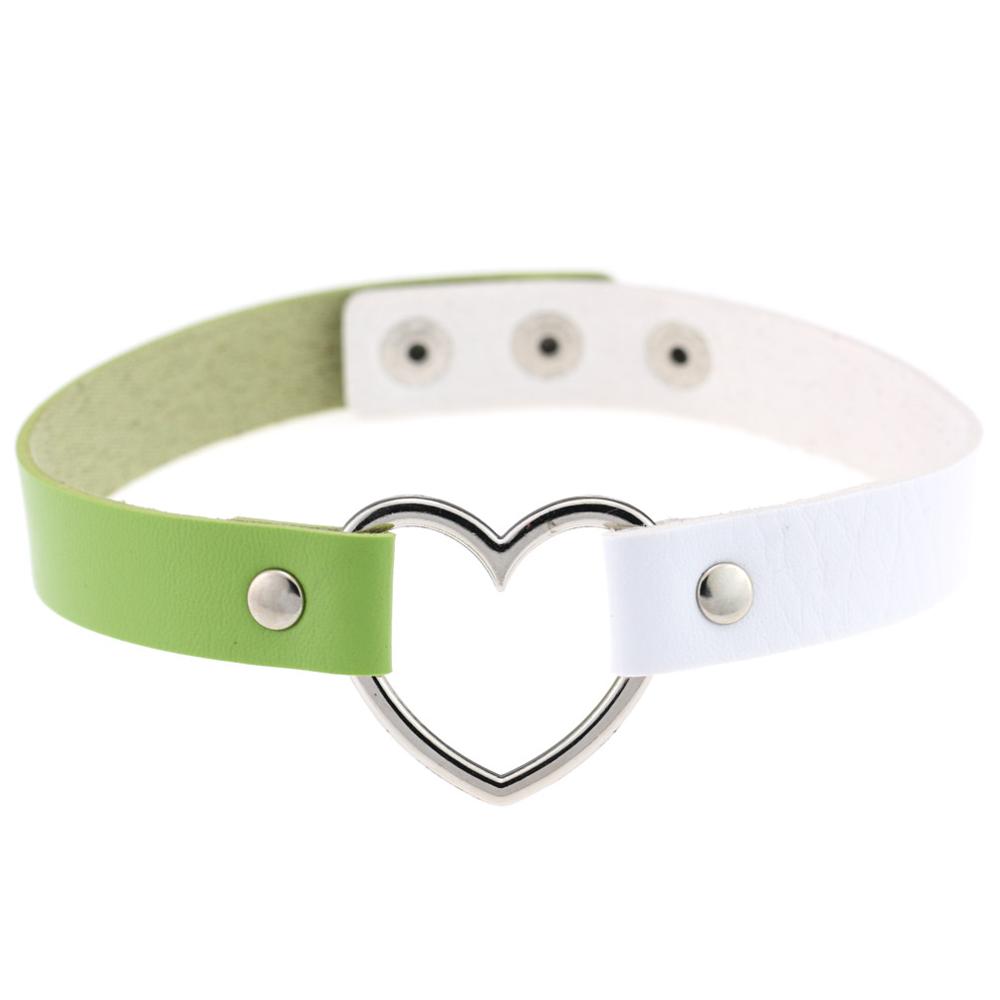 1PC Multi-Color Harajuku Punk Lady Gothic Leather Choker Heart Chain Spike Rivet Buckle Collar Necklace: white green