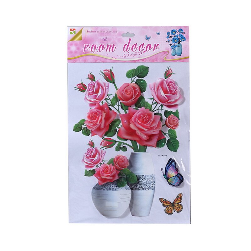New3D Magnolia Bloem Vaas Sticker Thuis Slaapkamer Woonkamer Sofa Wanddecoratie Pvc Muursticker Laag Stickers: H