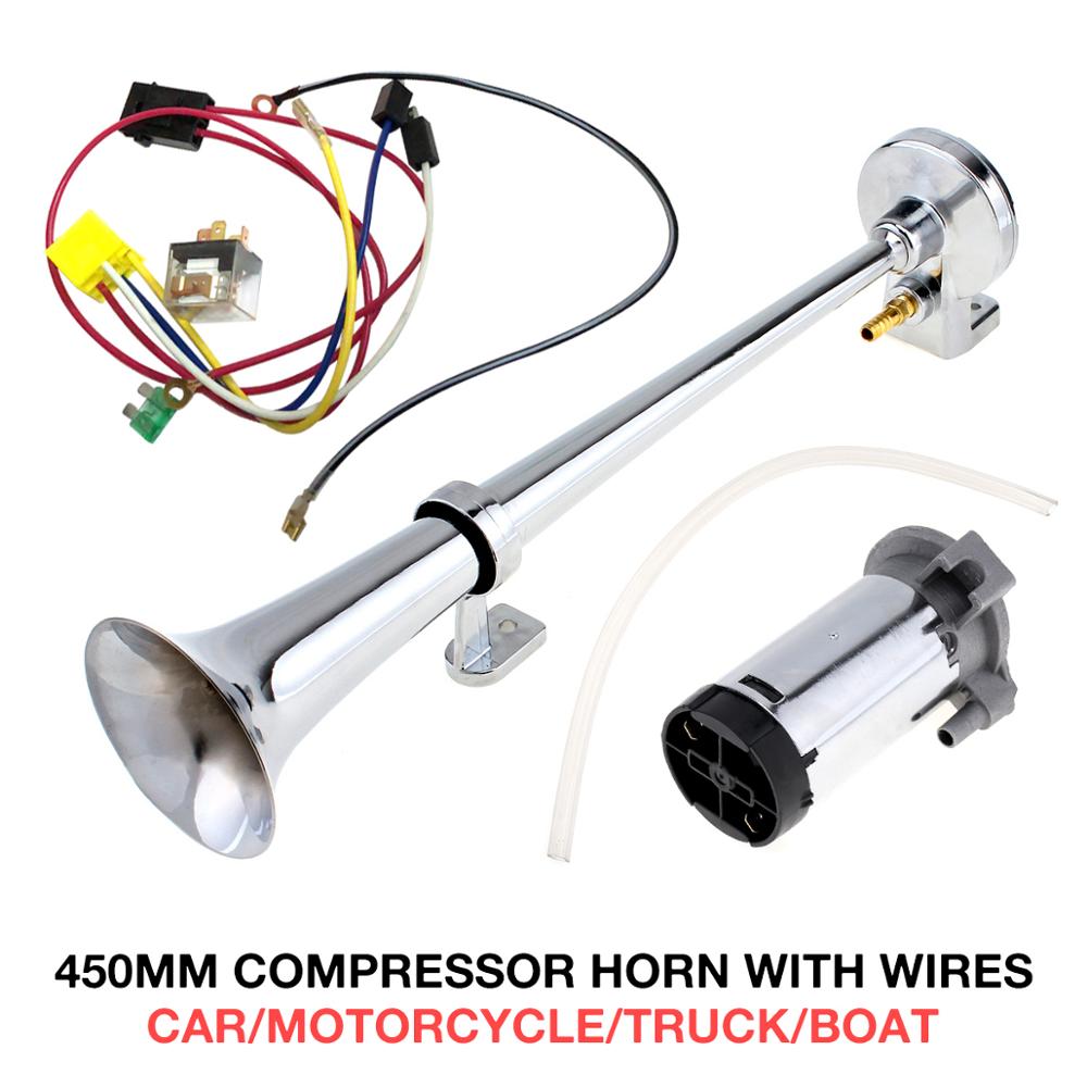 17 tommer 12v/24v 150db super højt luft horn kompressor kits ledninger og relæ + kompressor + luft horn enkelt trompet horn til lastbil