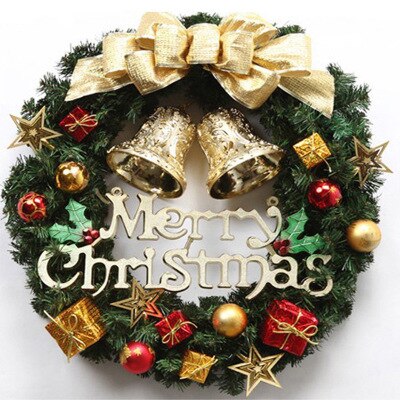 Joylove julekrans dør butiksvindue hængende juletræ dekoration vinring pvc 30cm simulering krans: Guld