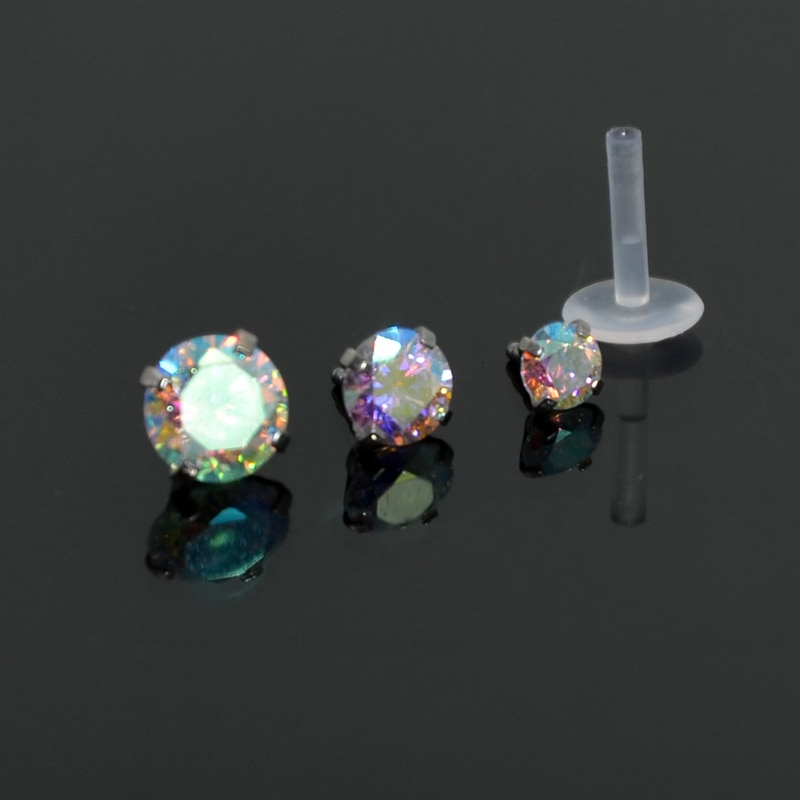 Bijou de Lèvre Labret Monroe Dreamlee - Pointe Cœur - Gemme Multicolore - Acier Chirurgical 16g & Bioplast
