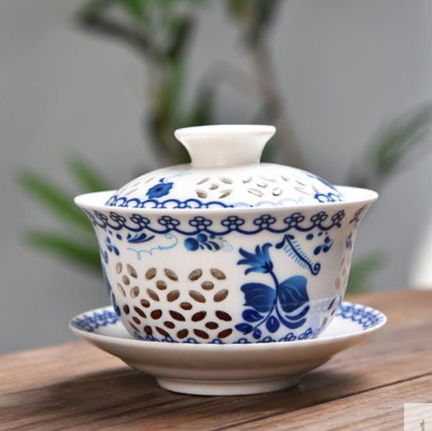 Blauw en wit porselein Theekopjes Keramische Holle Gaiwan Theekop Chinese Kong Fu Thee Set: B