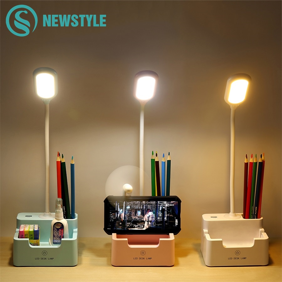 Lámpara de mesa Led recargable con ventilador táctil regulable lámpara de escritorio protección ocular luz de lectura chico con pluma de teléfono titular de la