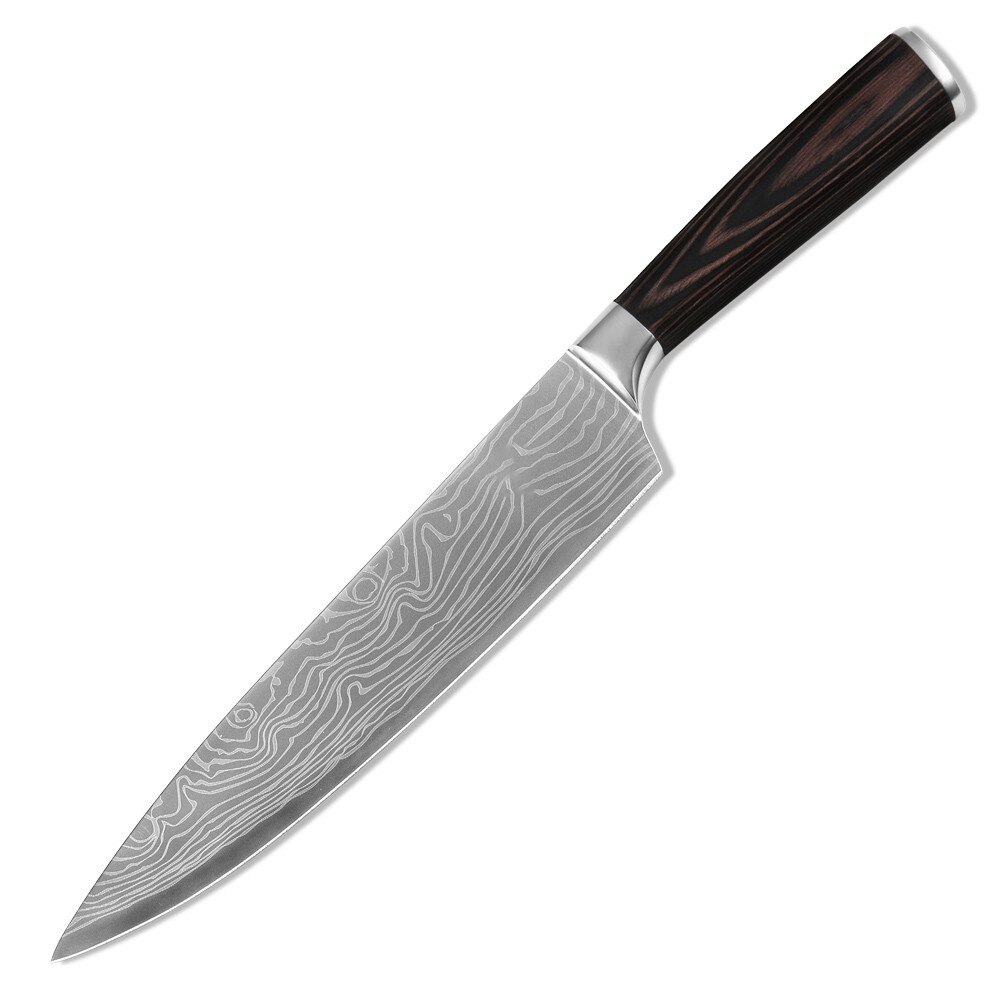 Cuchillo de cocina para Chef de acero damasco de 8 pulgadas, cuchillo de cocina con hoja afilada de acero inoxidable, cuchillos profesionales japoneses para rebanar Chef: knife 01