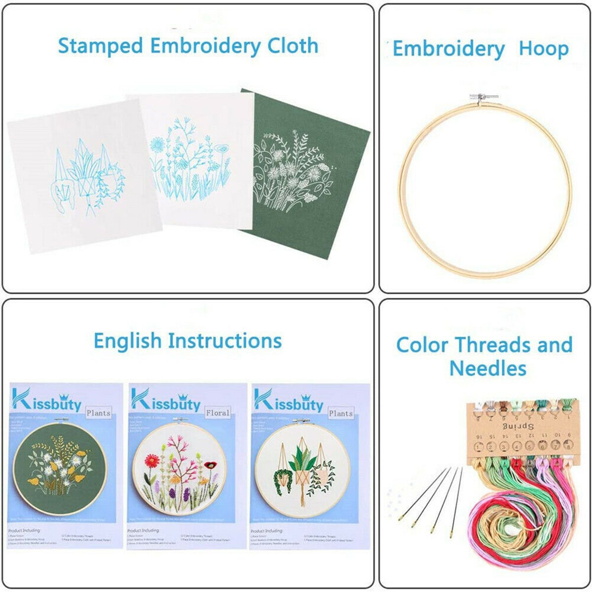Diy stämplad broderi startpaket broderiduk färg trådar verktygssats