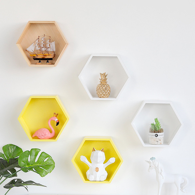 Estantes de pared hexagonales, estante de almacenamiento de madera decorativo, estantes flotantes, decoración para la habitación, estante geométrico
