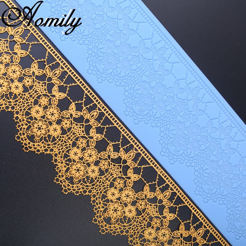 Aomily 40X10 Cm Lace Flower Wedding Cake Siliconen Mooie Bloem Kant Fondant Mal Mousse Sugar Craft Icing Mat pastry Tool