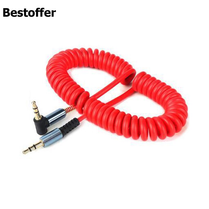 Red Flexible Spring Coiled DC 3.5mm AUX 1.5M Cable Mini Jack Male Audio Auxiliary Lead PC Car: Default Title