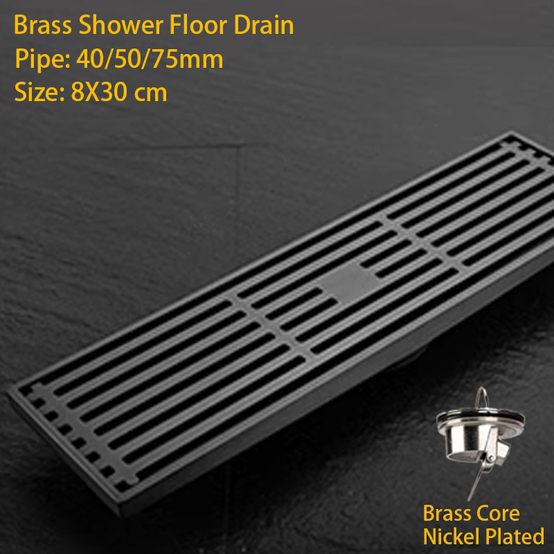 Brass Floor Drain, Metal Grey Color, Washing Machine, Bathroom, Shower, Invisible, Long Strip, Bathroom: MULTI