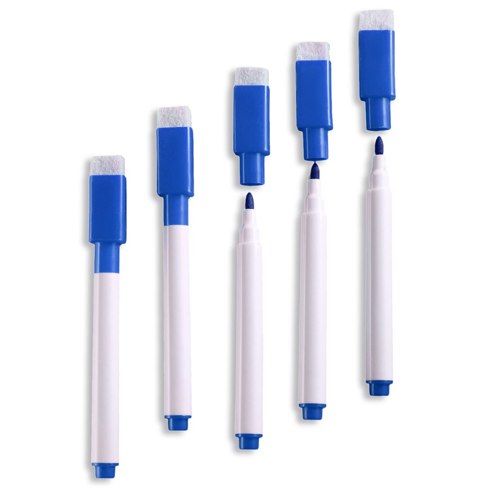 Feutres effaçables pour tableau blanc sec, 5 pièces, effaceur environnemental, papeterie fournitures scolaires et de bureau: Bleu