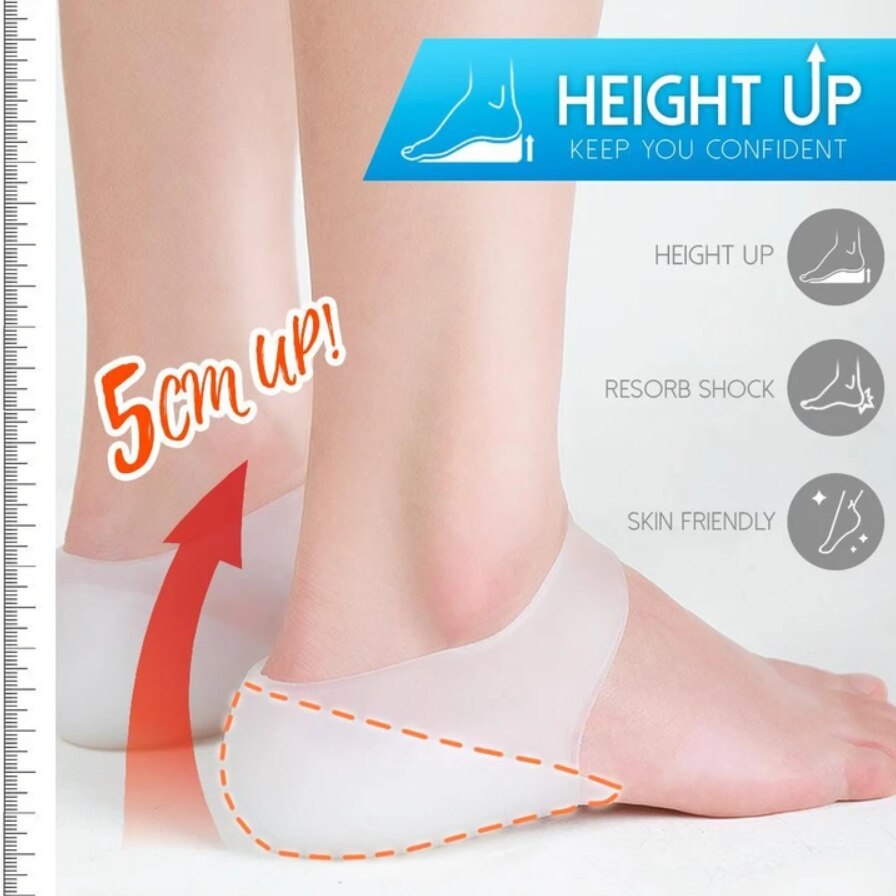 Semelles intérieures en Silicone, rehausseur de pieds dissimulé, massage, augmentation Invisible de la hauteur, chaussettes, coussinets