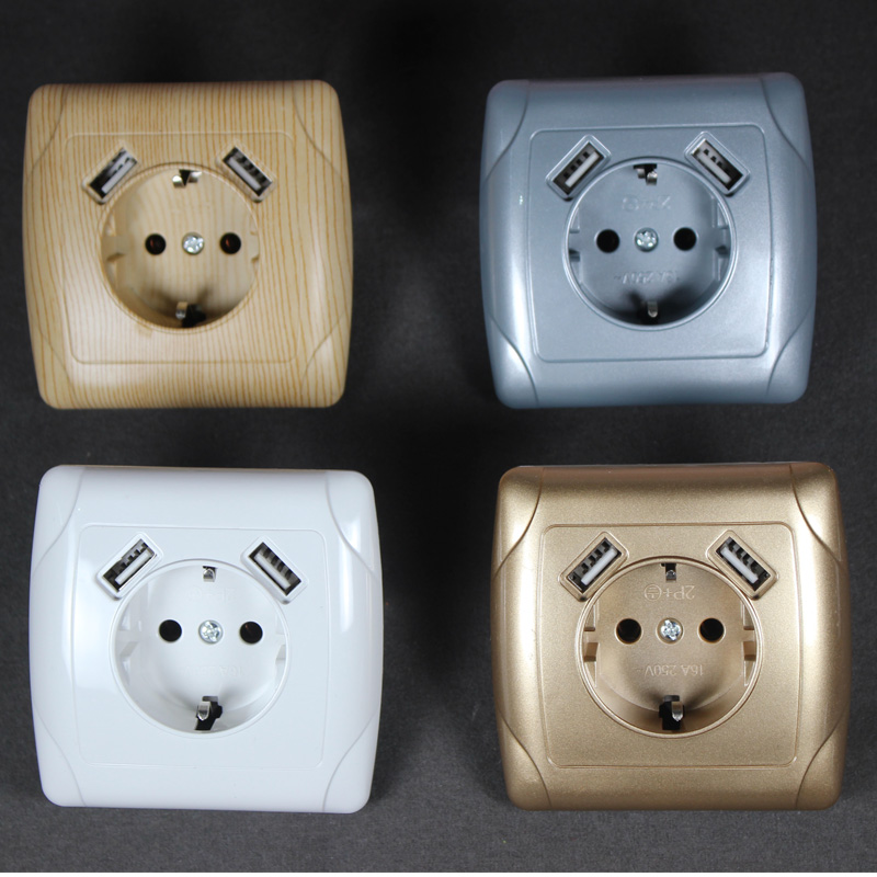 USB Wall Socket phone charger Double USB Port 5V 2A Usb pared prise electrique prise usb murale steckdose F01