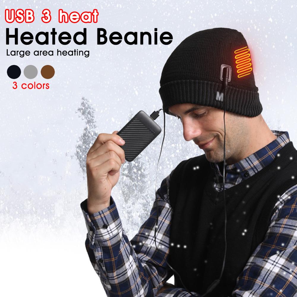 Berretto da cranio invernale con cappello riscaldato USB intelligente per uomo e donna ricaricabile lavabile con 3 flangiature lavorate a maglia