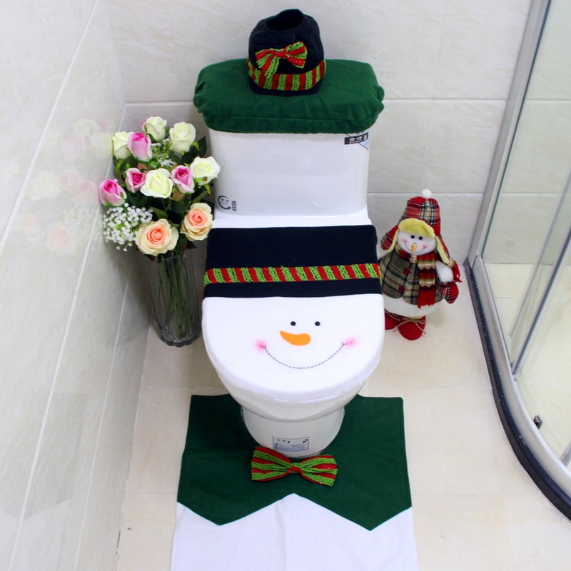 Kerst Toilet Seat Cover Jaar Ornamenten Sneeuwpop Flanel Wc Deksel Huis Decoratie Voor Badkamer