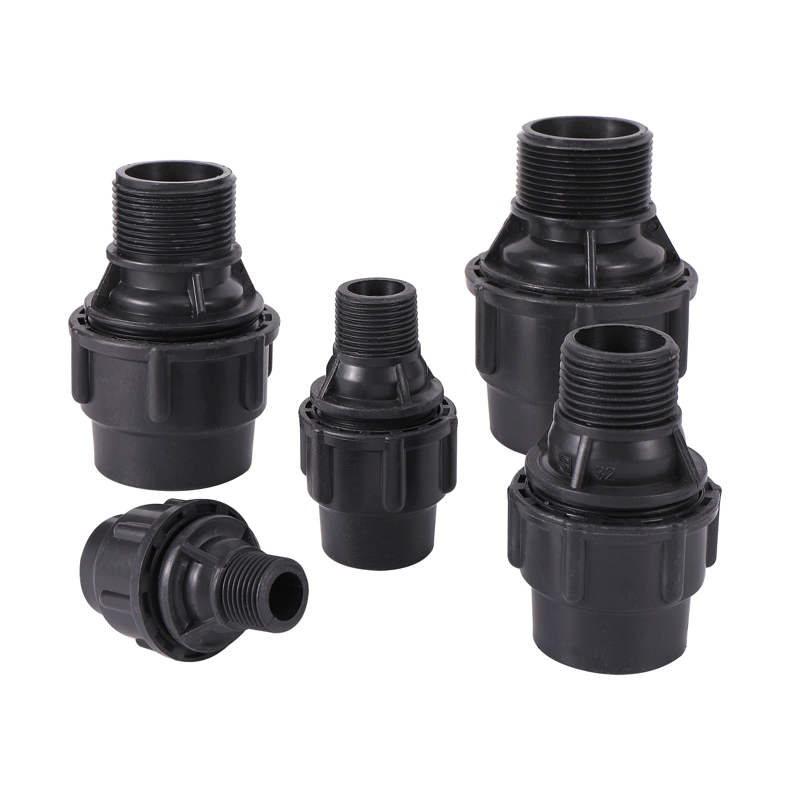 Musta pe vesiputki suora alennusliitin 20/25/32/40/50mm pe pvc putkiliittimet 1/2 &quot; 3/4 &quot; 1 &quot; 1.2 &quot; 1.5 &quot; uroskierreadapteri
