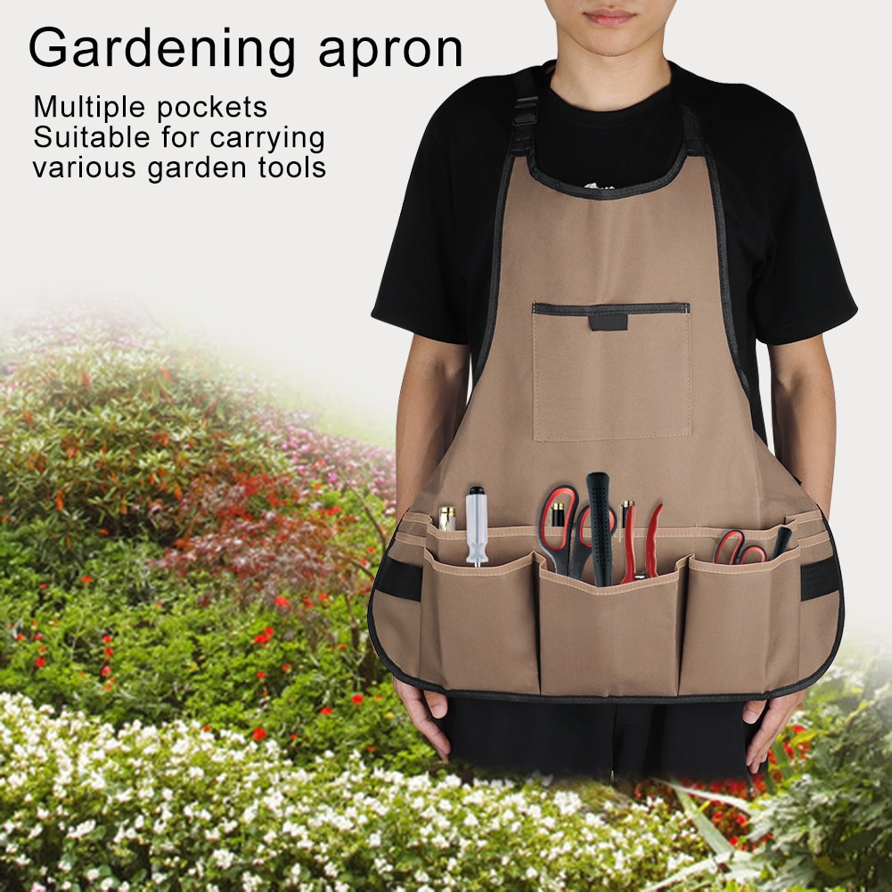 Garden Apron Utility Canvas Heavy Duty Work Apron Protective Waterproof Apron Cross-Back Straps Adjustable Gardener Woman Tool
