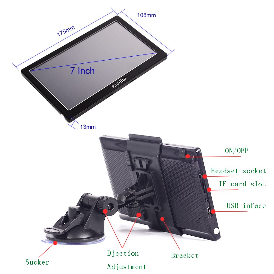 Anfilite 7 inch HD Car GPS Navigation Sat Nav 256M/8g vehicle GPS Navigators Bluetooth AV-IN FM MP3/MP4 Players