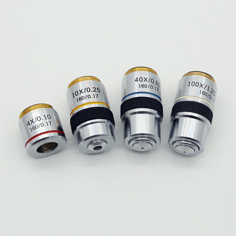 4X 10X 40X 100X Microscope Objective Lens Achromatic Objective Laboratory Biological Microscope parts