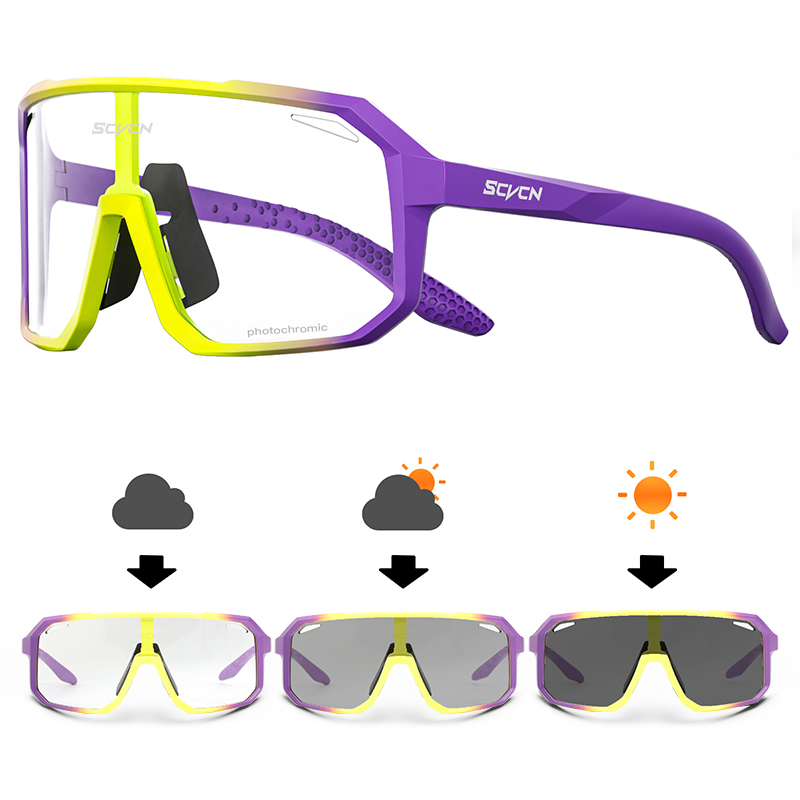 SCVCN gafas de sol fotocromáticas para ciclismo para hombre, gafas deportivas para ciclismo de montaña, gafas UV400 para mujer, gafas para conducir en bicicleta: Morado