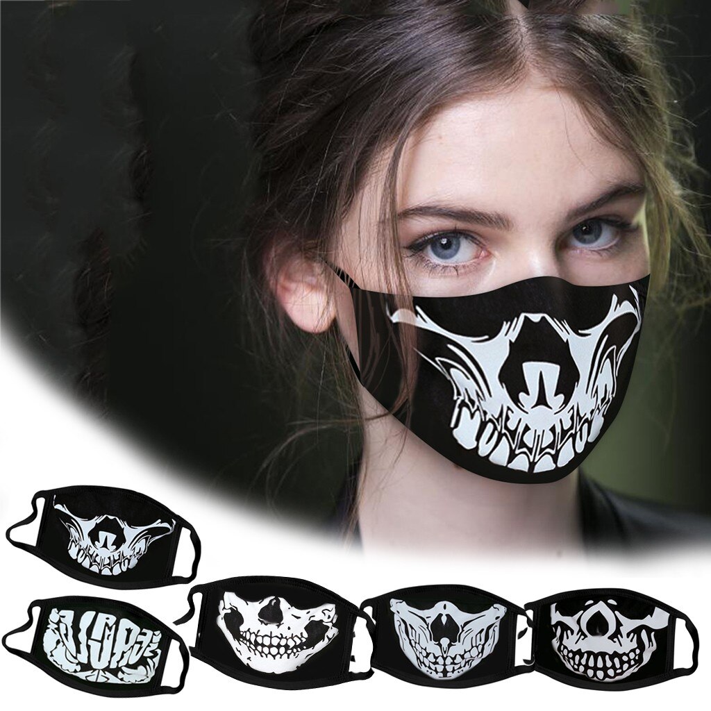 25 # Volwassen Maskers Ademend Gezichtsmasker Skeleton Gedrukt Wasbare Katoenen Maskers Buiten Mond Cover Zwart Ademend Mascarilla