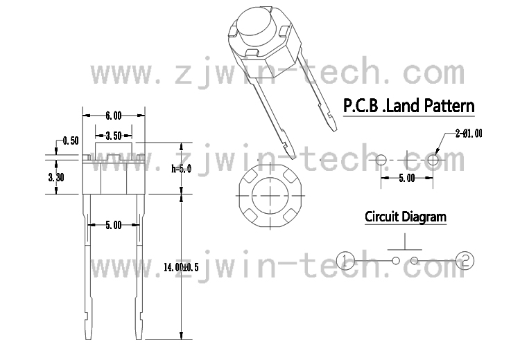 Mini boutons poussoirs à bouton-poussoir, 2 broches, 6x6x5/4mm, 30 pièces, pour montage Audio PCB, bouton de commutation momentané, en cuivre
