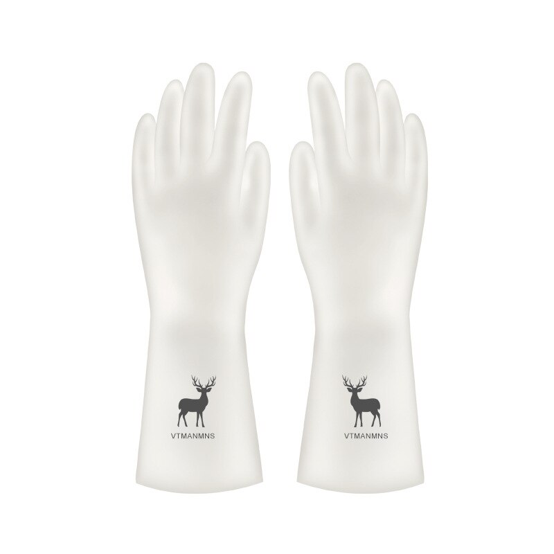 1 Pair High Transparent Waterproof Cleaning Gloves Long Sleeve Rubber Kitchen Dish Washing Gloves Wear-Resistant Household Glove: deer / L