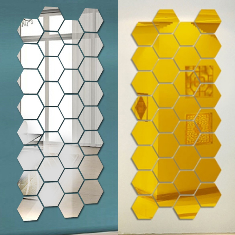3D zeshoek spiegel muurstickers DIY muur spiegels sticker verwijderbare zelfklevende esthetische mozaïek tegels stickers woondecoratie