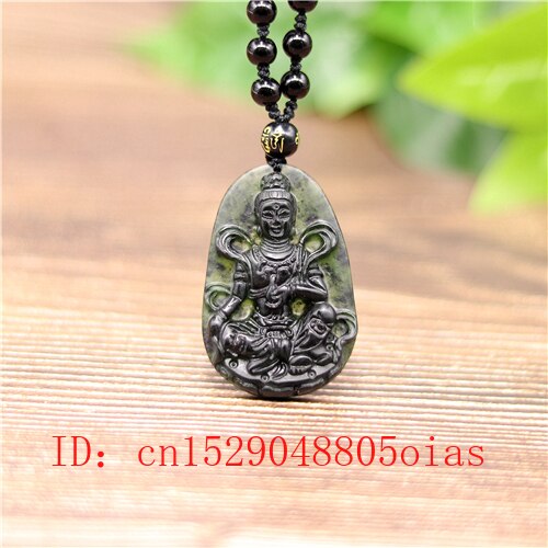 Natuurlijke Zwart Groen Chinese Jade Guanyin Hanger Obsidiaan Ketting Charm Sieraden Accessoires Gesneden Amulet Voor Mannen