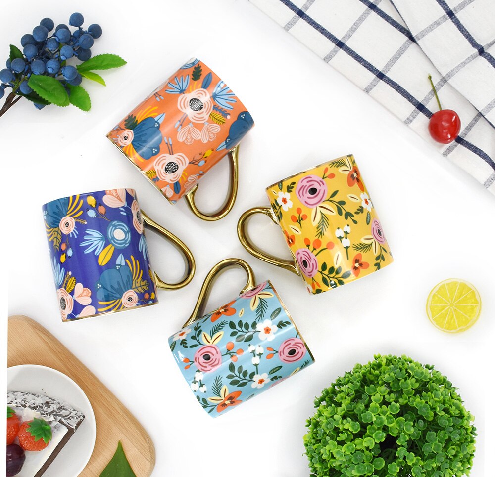 AIXZ 2Pcs/Set Mugs Ceramic Mug Coffee Cup 350 ML 470 ML Large Capacity Tea Mug Couple Lover For Friend