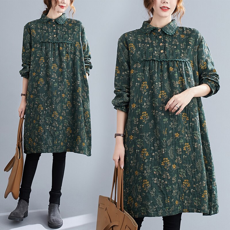 Dimanaf plus size kjole kvinner blomstertrykt volang skjøtet blondeknapp bluse kvinnelig casual stil vintage sundress