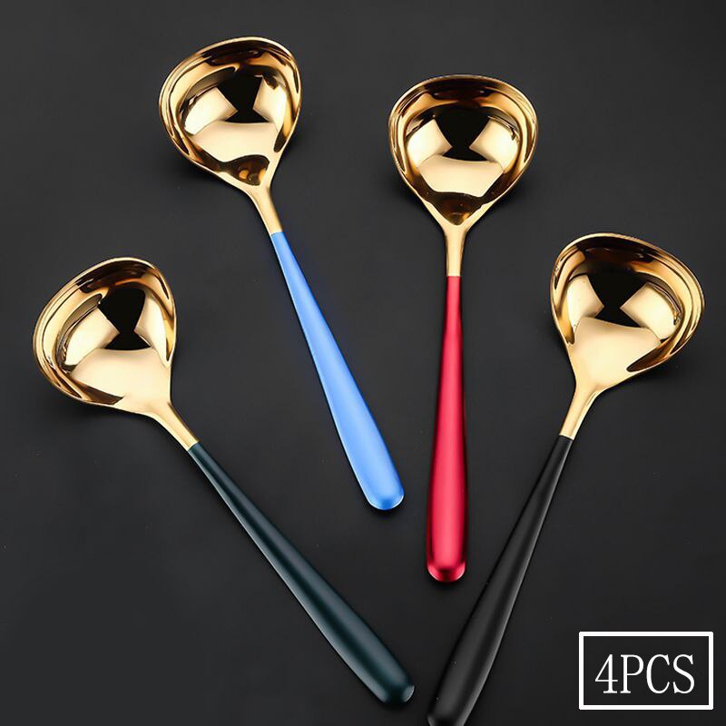 Cuillère à soupe à Long manche en acier inoxydable 304, petite cuillère à soupe, grande extrémité ronde profonde, cuillère à bouillie de ménage, grande cuillère à boire: 4 pcs