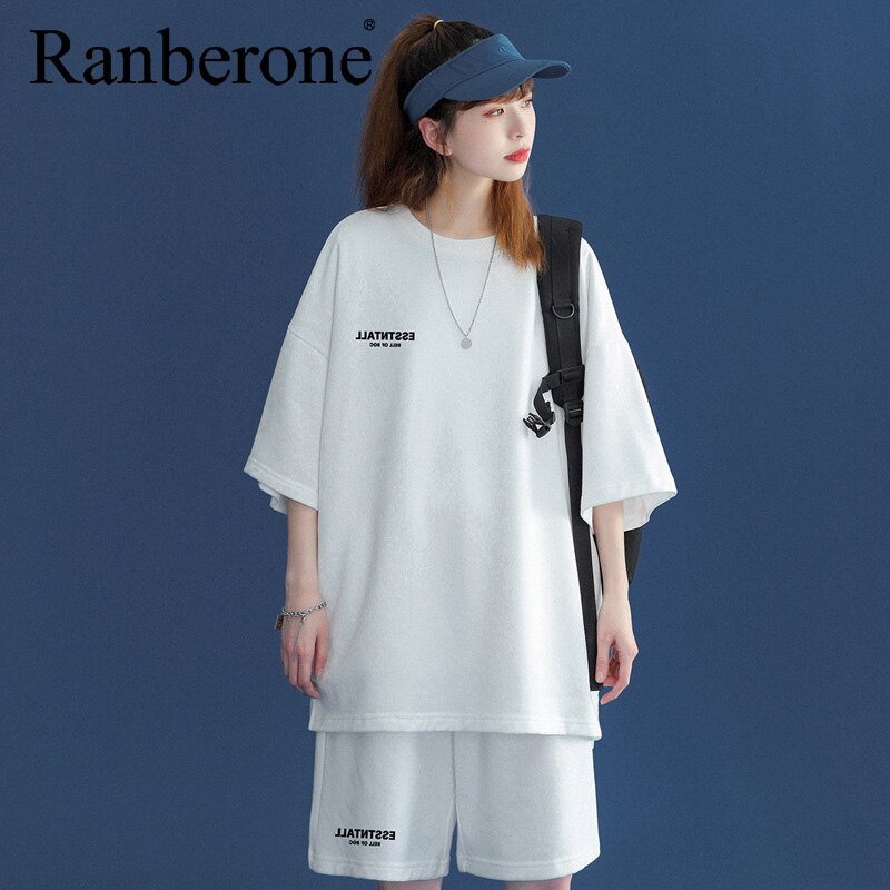 Ranberone oversized sportanzug, lässiges laufoutfit, shorts-set, damen, frühling/sommer, zweiteilig