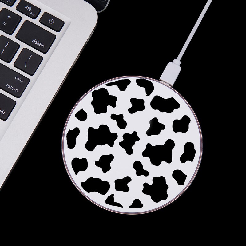 Cow Symbol Pattern Print 10W Fast Wireless Charger for Samsung Galaxy S10 Note 9 USB Qi Charging Pad for IPhone 11 X Airpods2