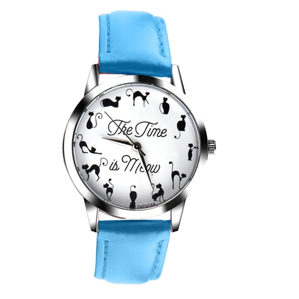 Vrouwen Horloge Leuke Kat Afdrukken Casual Dames Quartz Horloges Lederen Band Meisje Horloge Clcok Fi