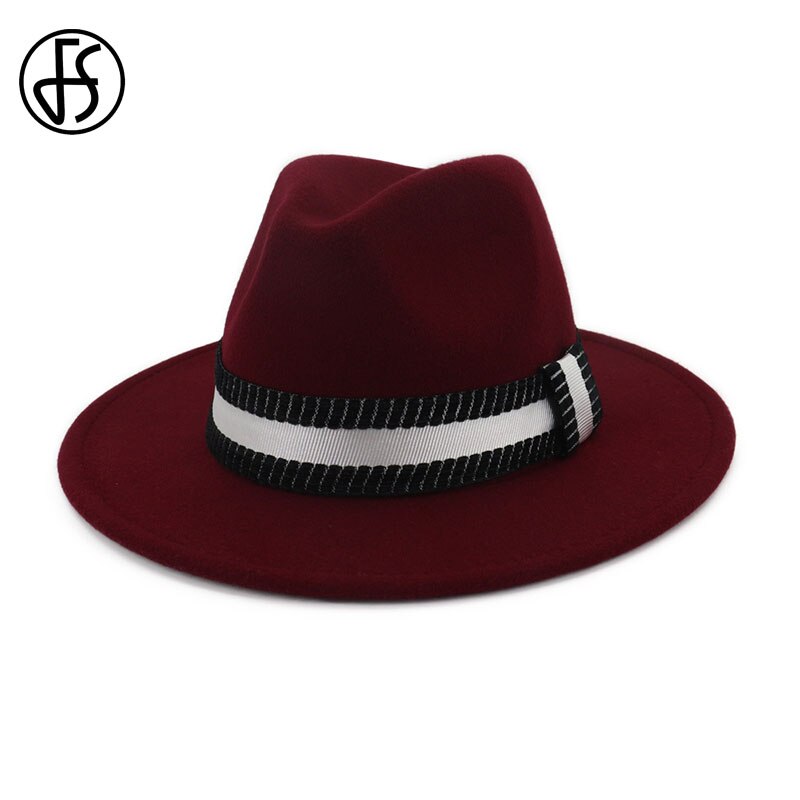 Fs leveälierinen fedora hattu naisille villahuopahatut miehille syksy talvi panama gamble jazz lippalakki raidallinen musta valkoinen nauha