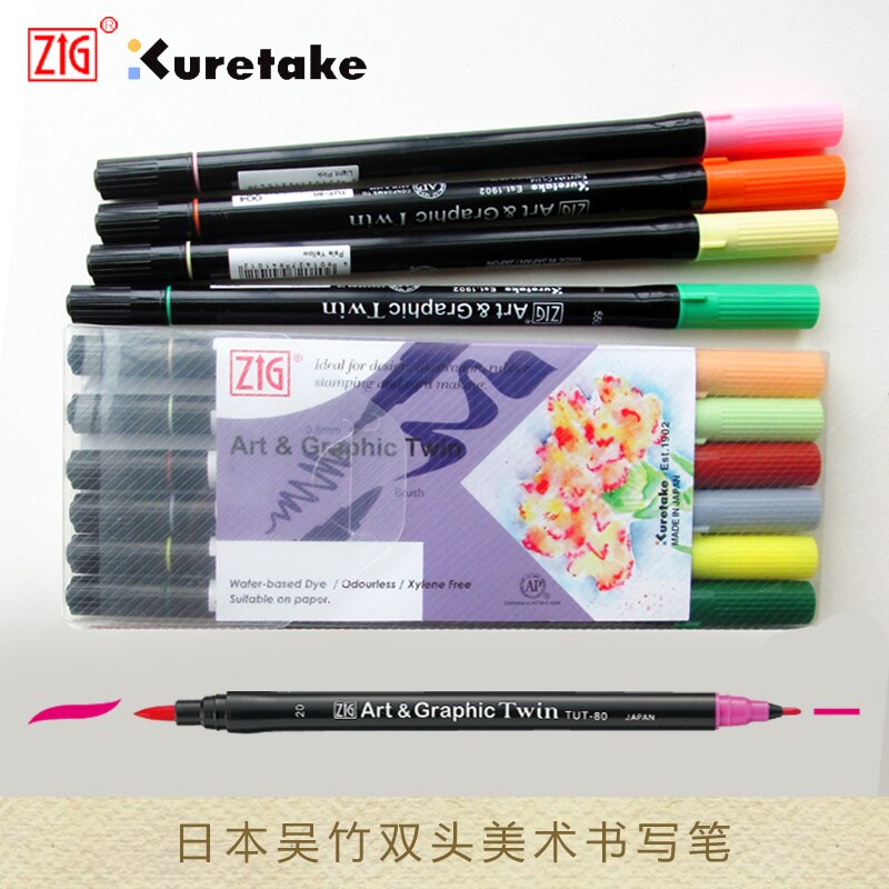 ZIG Kuretake Art & Grafische Twin Brush Pennen Twin Tip waterbasis Dye Japan TUT-80 Pastel Kleuren