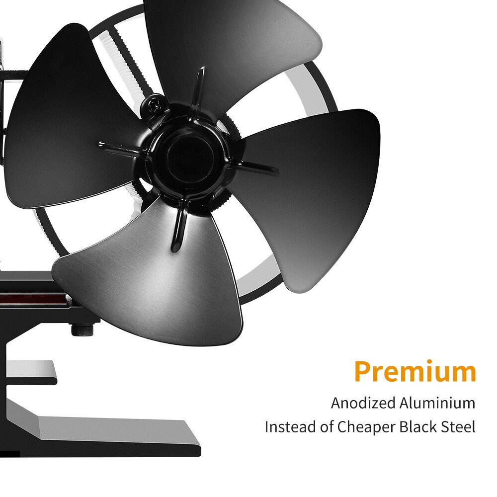 Double Heat Powered Stove Fan Log Wood Burner Fan Quiet Black Home Fireplace Fan Efficient Heat Distribution