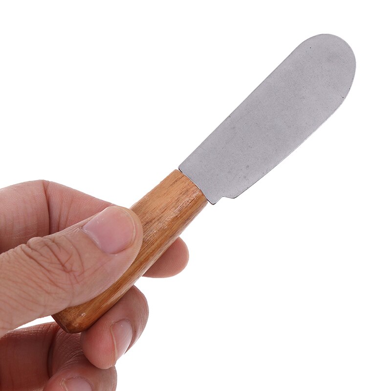 1 st 10.2*2cm mini smörgåsspridare smör ostskärkniv rostfri spatel köksredskap med trähandtag