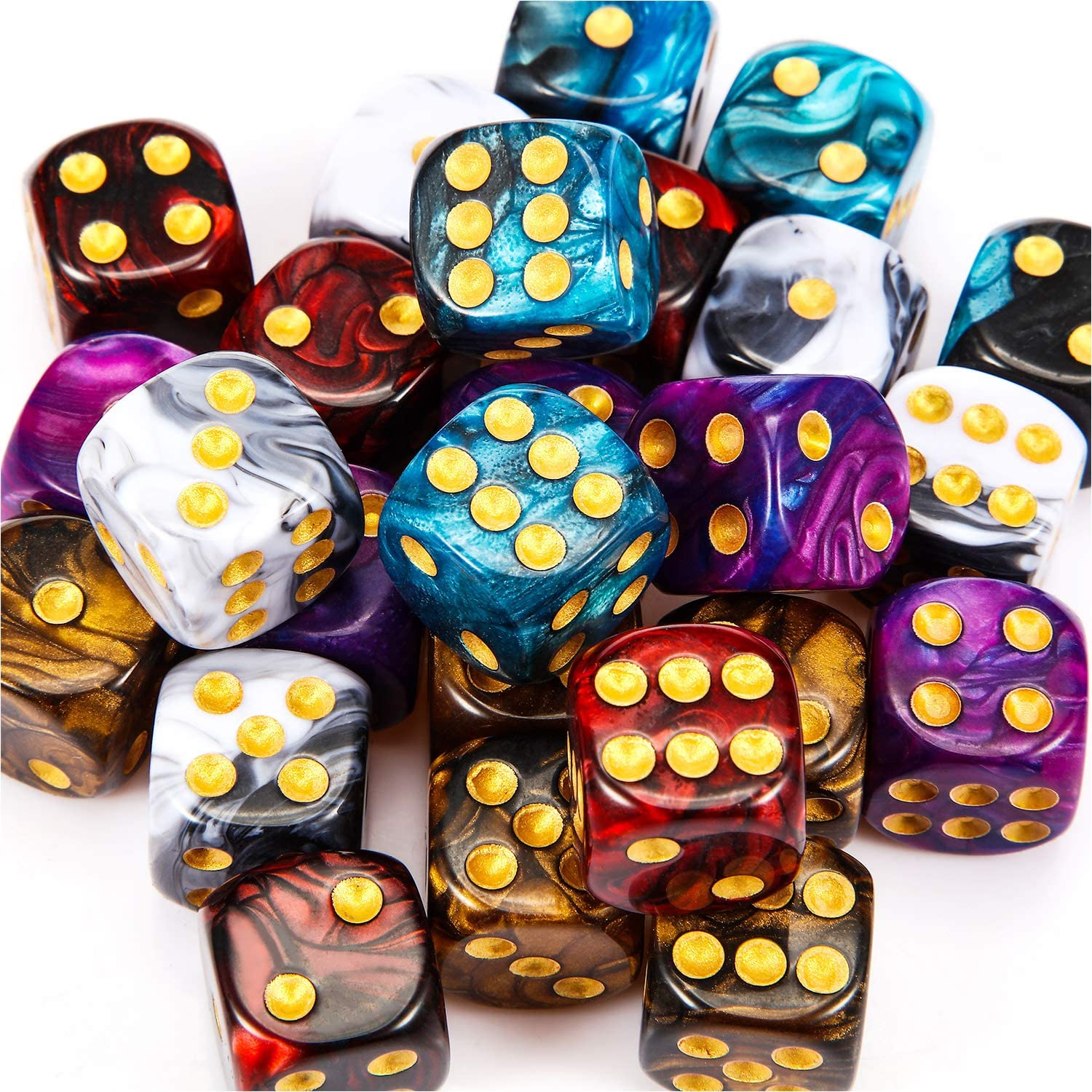 Juego de dados acrílicos poliédricos de 6 caras, 25/50/100 piezas, dados de esquina redonda de 16mm con Pips dorados para juegos de mesa, enseñanza de matemáticas
