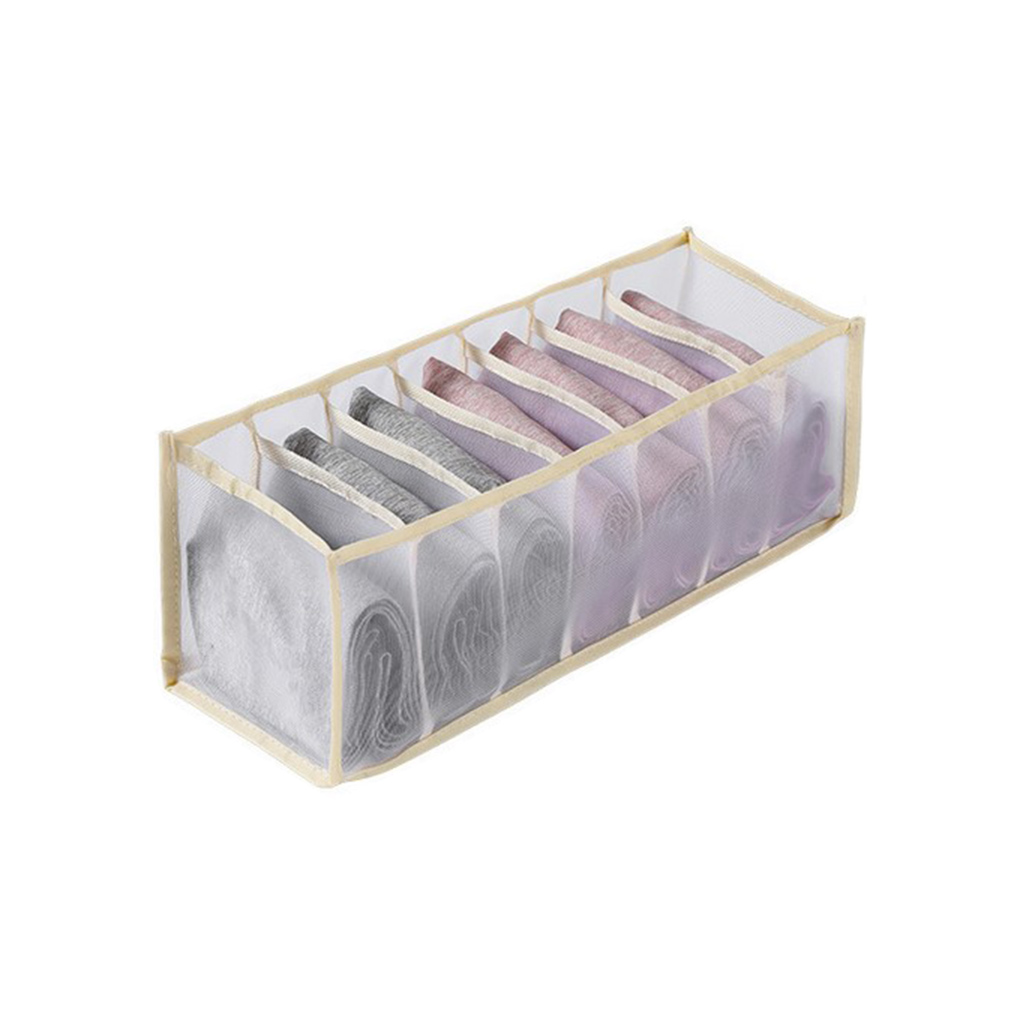 Underwear Storage Box Grids Nylon Mesh Socks Organizer Foldable Household Clothes Container for Drawer Wardrobe Storage Box: 7 Grids