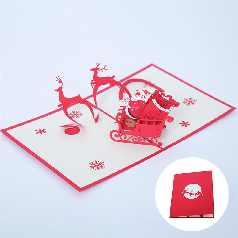 3D Pop Up Santa Claus Deer Greeting Cards Christmas Party Invitation Greeting Cards Year Invitation Postcard: A