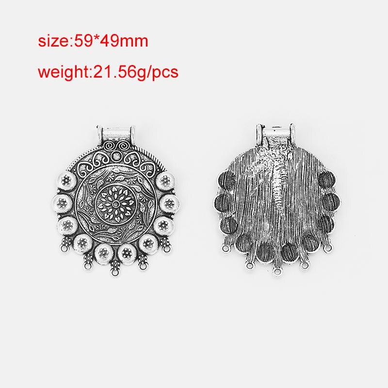 2pcs Ethnic Large Pendant Jewelry Embossed Flower Boho Bohemia Necklace Pendant Connector For Tassel Pendant Jewelry Findings