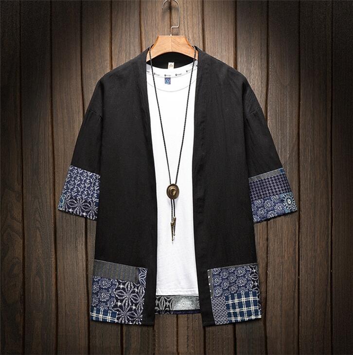 Japansk kimono traditionel herre tøj japansk kimono herre jakke mandlig kimono skjorte herre samurai kostume  aa001: 2 / 4xl