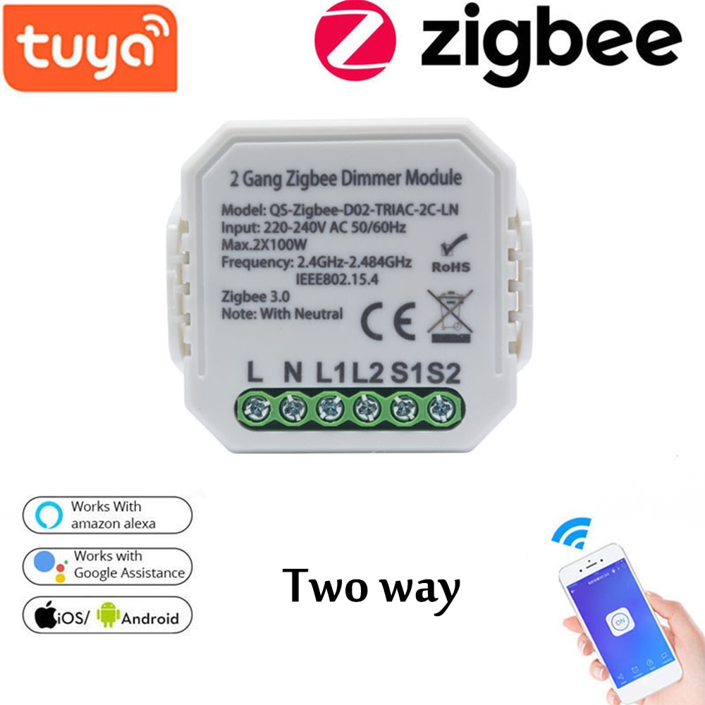 ZigBee 3.0 Smart Dimmer Switch Mini WiFi Smart Light Switch 2 Gang Wireless Control Switch Relay Lonsonho Tuya Module: A