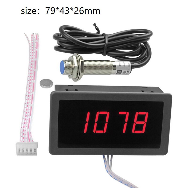 4 Digital Tachometer 8-24V Digital Tachometer RPM Gauge Speed With Hall Proximity Sensors 10-9999 RPM LED Tachometers: red