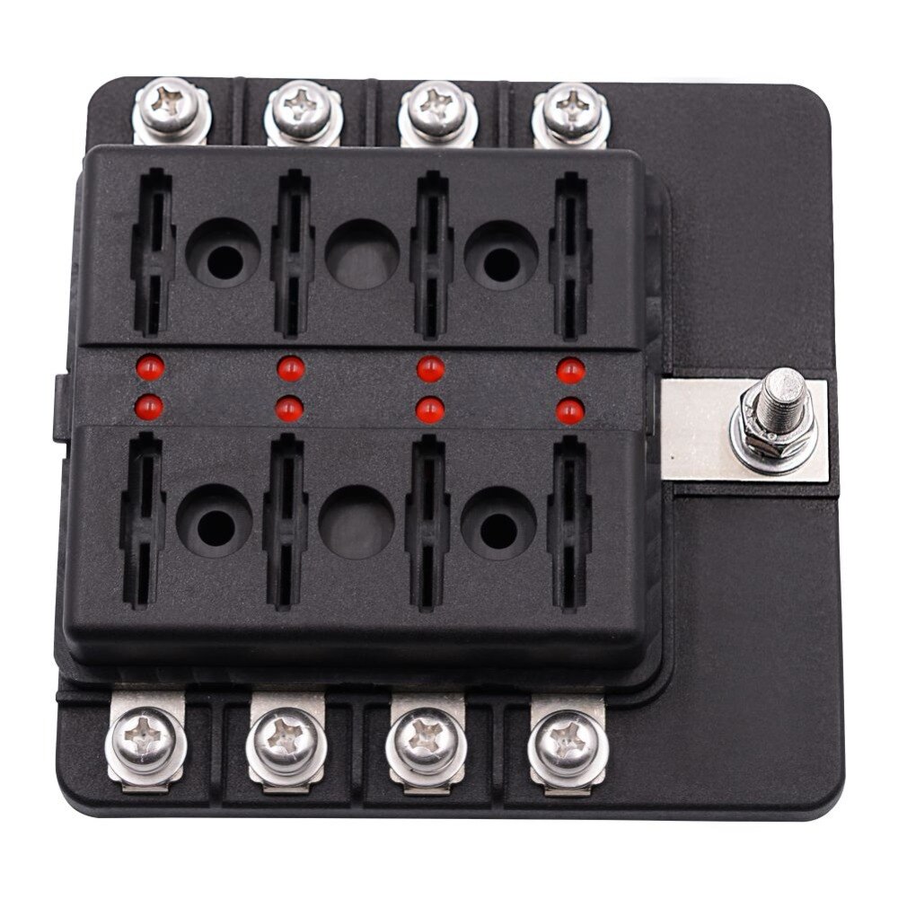 8 Way Blade Fuse Box Holder with LED Light Damp-Proof Block Marine Car Boat Automotive Auto Blade Fuse