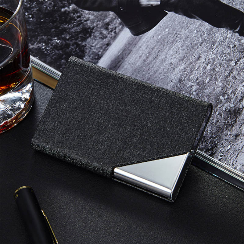 Business ID Credit Card Holder For Women Men Brand Metal Aluminum Card Case PU Leather Porte Carte Metal Card Box: Black